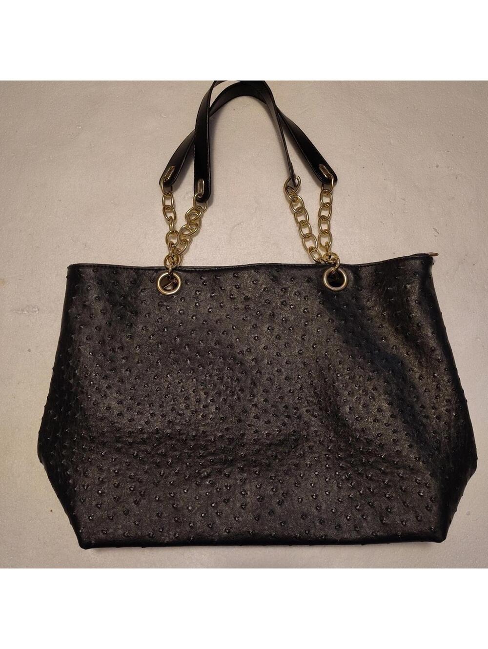 Black handbag with distinctive textured Faux ostrich-embossed Design Large Tote